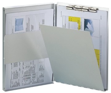 KLEMPLAAT ALU FORMULIERHOUDER A4 + COMPARTIMENT