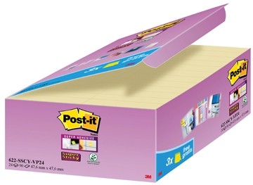 Post-it® Super Sticky Notes - Kanariegeel 47.6 x 47.6 mm 24 blokken -Individueel verpakt - 18 blokken
