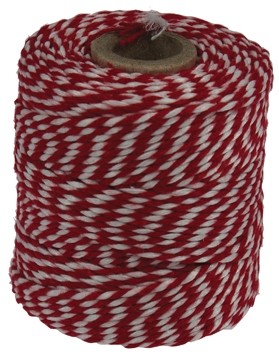 Katoentouw klos van 50 g, rood-wit, +/- 45 m