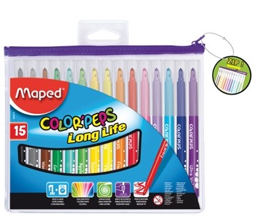 Maped Viltstift Color'Peps 15 stiften in een plastic etui met ritssluiting