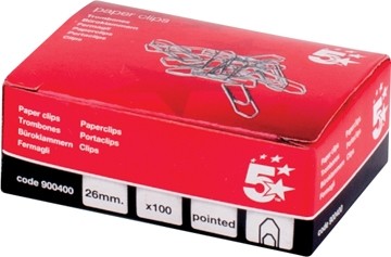 5 Star papierklemmen 26 mm gepunt, doos van 100 stuks