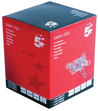 5 Star paperclips 26 mm gepunt, doos van 1000 stuks
