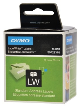 Etiketten/labels op rol voor LabelWriter standaard adres, ft 89 x 28 mm, wit papier, 2 x 130 etikette...
