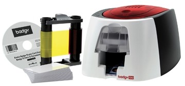 BADGY Badgeprinter Badgy Plastic kaart printer badgy100, 1 kleur lint voor 50 prints, 50 dikke blanco ...