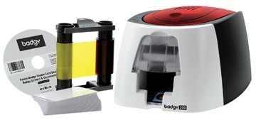 BADGY Badgeprinter Badgy Plastic kaart printer badgy200, 1 kleur lint voor 100 prints, 100 dikke blanc...