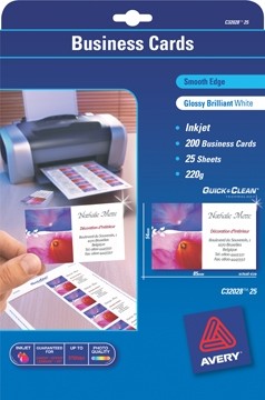 AVERY visitekaarten voor inkjet Quick&Clean glanzend, 200 kaartjes, 250 g/m ²