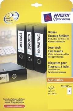 Zweck Printbare insteekkaarten voor ordnerrug ft 5,4 x 19 cm, rug van 8 cm, 125 stuks