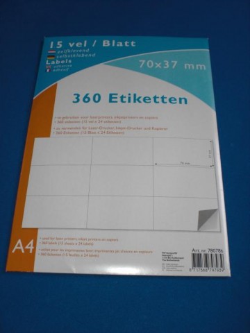 Etiketten wit 70x37mm laser-, inktjetprinter en copiers