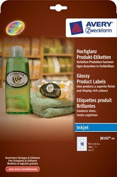 AVERY Glanzende productetiketten ft 63,5 x 42,3 mm, ovaal, 180 stuks, 18 per blad