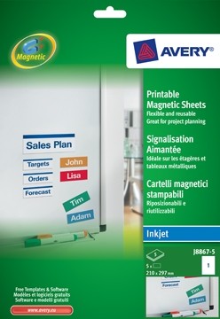 Avery magnetische etiket ft 210 x 297 mm, doos van 5 stuks