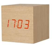 Alarmklok Mini Cube LED in donker of lichtbruin Hout