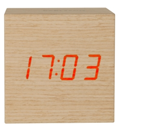 Alarmklok Mini Cube LED in donker of lichtbruin Hout