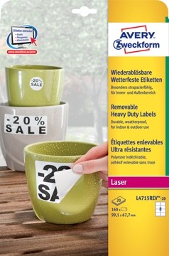 Avery afneembare weerbestendige etiketten Ft 99,1 x 67,7 mm, wit, doos van 160 etiketten
