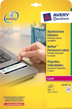 Avery Etiketten NO-PEEL 45,7 x 25,4 mm Doos van 800 etiketten