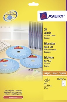 AVERY Full size laser etiketten voor CD/DVD 50 stuks, doos van 25 blad