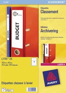 AVERY Printbare rugetiketten 'Block Out ft 19,2 x 6,2 cm, doos van 25 blad, 100 stuks, wit