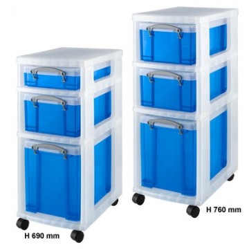 Rolwagen met 3 transparante blauwe boxen