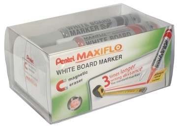 Pentel whiteboardmarker Maxiflo set van 4 kleuren (blauw, rood, groen en zwart) + bordwisser