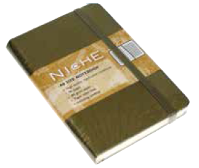 LUXE Notitieboekje A6, gelinieerd papier, elastieken band en nylon tussenlegger, kleur silk goud