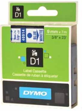 D1 LETTERTAPE DYMO 40914 1000/5000 9MMX7M WIT/BLAUW