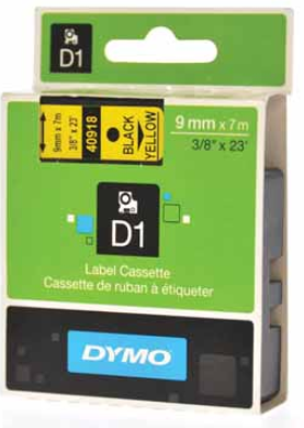 D1 LETTERTAPE DYMO 40918 1000/5000 9MMX7M GEEL/ZWART
