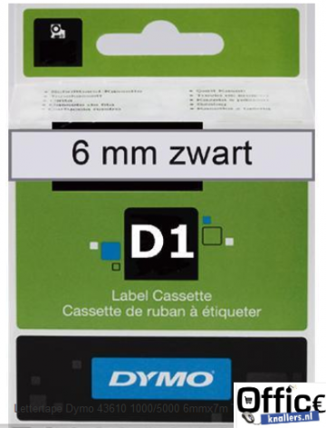 LETTERTAPE DYMO 43610 1000/5000 6MMX7M TRANSP/ZWART