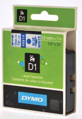 LETTERTAPE DYMO 45014 1000 12MMX7M WIT/BLAUW