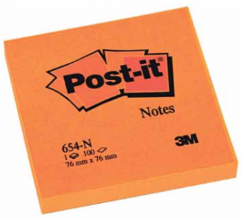 MEMOBLOK POST-IT 654NO 76X76MM NEON ORANJE PAK6