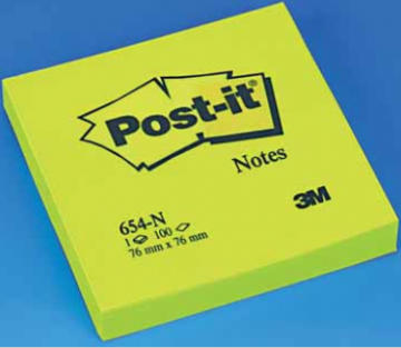 MEMOBLOK POST-IT 654NV 76X76MM NEON GROEN PAK6
