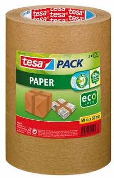 VERPAKKINGSTAPE PAPIER TESA 50MMX50METER  pak van 3 rollen