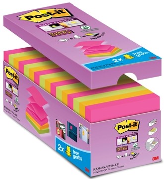 Value Pack Post-it® Super Sticky Z-Notes 12 + 4 gratis, geassorteerde kleuren