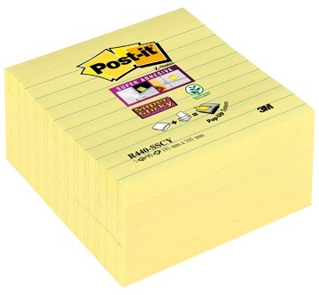 Post-it Super Sticky Z Notes, kanariegeel, ft 101 x 101 mm, gelijnd, 90 blaadjes