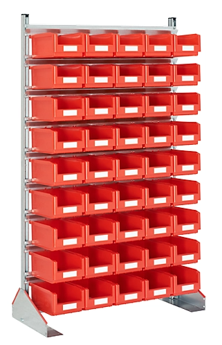 Staande magazijnrekken enkelzijdig b 1130 x d 500 x h 1885 mm 45 x 75 l rood