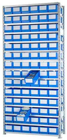 Aanbouwstellingen met 84 magazijnbakken RK 521 en 15 legborden