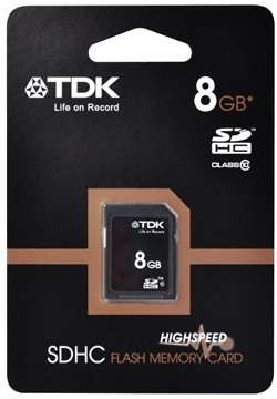 TDK Geheugenkaart SDHC capaciteit: 8 GB, klasse 10: 10 MB/sec. data transfer