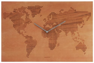Wandklok hout Worldmap Wereldklok