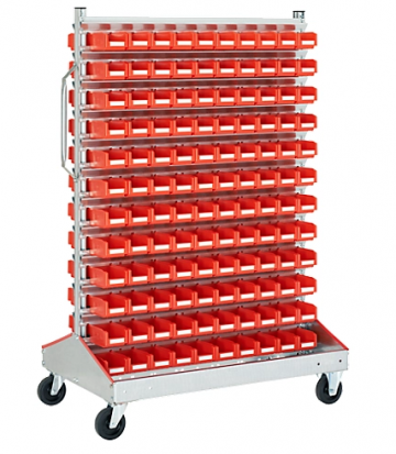 Trolley voor magazijnbakken tweezijdig mobiel magazijnrek incl  240 bakken  b 1130 x d 710 x h 1705 mm 240 x 07 l rood