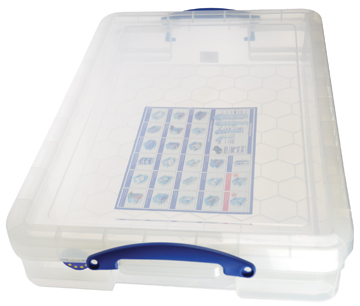 Really Useful Boxes transparante opbergdoos 20 l, buitenft 710 x 440 x 120 mm, binnenft 610 x 370 x 90 mm