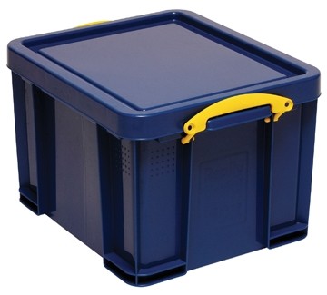 Really Useful Box opbergdoos 35 liter, donkerblauw met gele handvaten  (6 stuks)