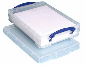 Really Useful Boxes transparante opbergdoos 4 l, buitenft 395 x 255 x 88 mm, binnenft 348 x 220 x 68 mm