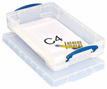 Really Useful Boxes transparante opbergdoos 6 l, buitenft 465 x 270 x 85 mm, binnenft 400 x 225 x 70 mm